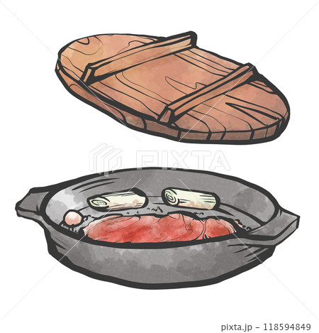 すき焼きの手描き筆絵風イラスト 118594849