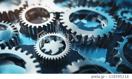 A close up of gears with a blue background 118595218