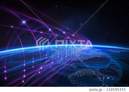 Global Digital Network Connecting Continents from Space 118595355