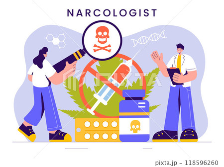 Narcologist Vector Illustration Featuring a Doctor, Drug Addiction Awareness, and Alcohol and Tobacco Issues in Healthcare in a Flat Background 118596260