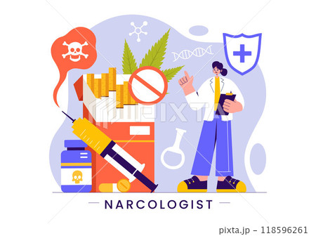 Narcologist Vector Illustration Featuring a Doctor, Drug Addiction Awareness, and Alcohol and Tobacco Issues in Healthcare in a Flat Background 118596261