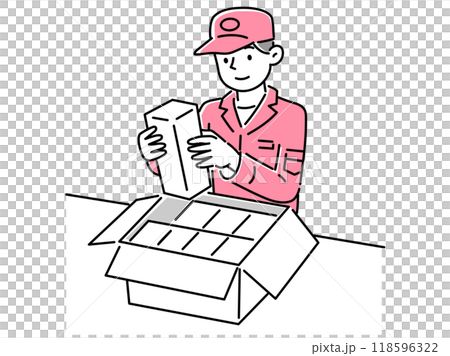 段ボールに荷物をいれる作業員の男性 段ボールに荷物をいれる作業員の男性 118596322