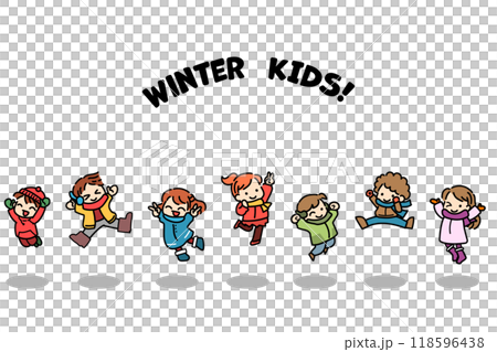 Children jumping winter snow 118596438