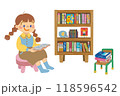 読書する女の子と本棚のイラスト 118596542