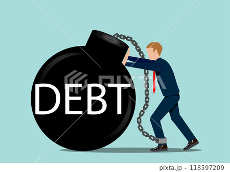 Debt problems with man by shackles chain with weight metal ball. Debt problems with man by shackles chain with weight metal ball. 118597209
