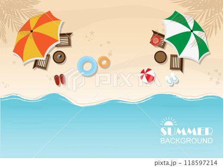 Top view of summer background with umbrellas. 118597214
