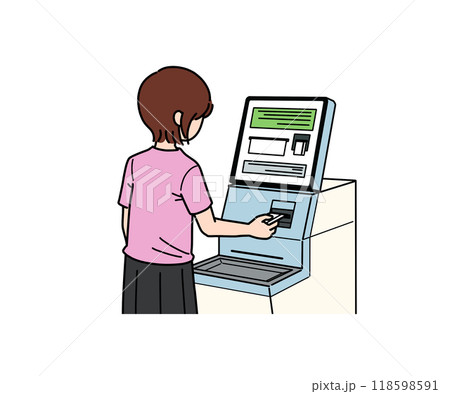 病院の自動受付機で受付する女性 118598591