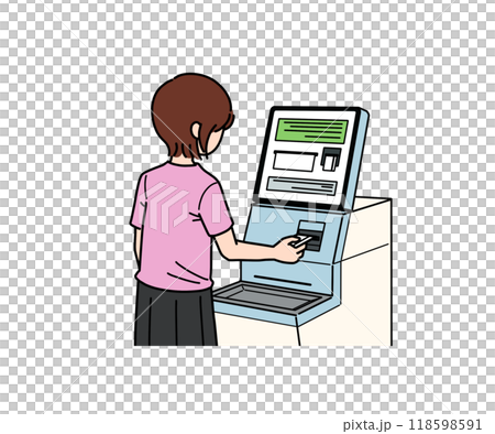 病院の自動受付機で受付する女性 118598591