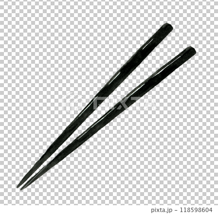 黑色筷子、餐具及家用品手繪水彩插畫素材 118598604