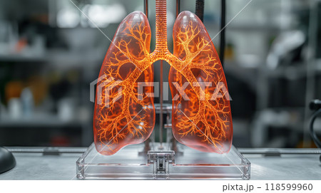 Bioengineered 3D printer produces a human lungs. Genetic futuristic technology Bioengineered 3D printer produces a human lungs. Genetic futuristic technology 118599960
