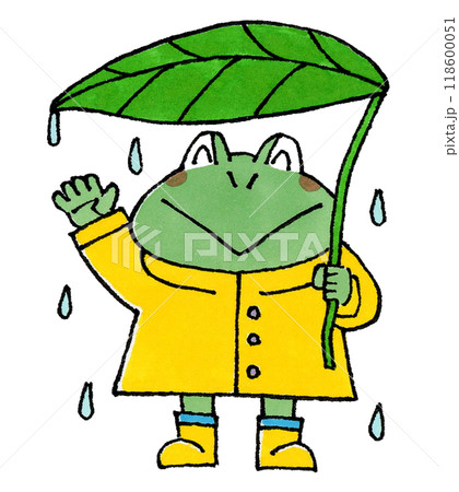 雨ガッパを着るカエルのキャラクター 118600051