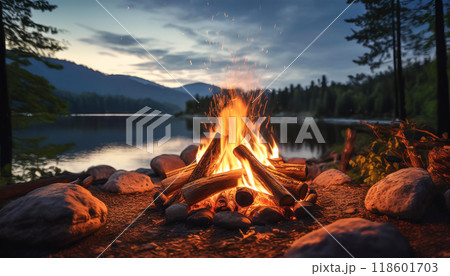 キャンプ場の焚火 キャンプ場の焚火 118601703