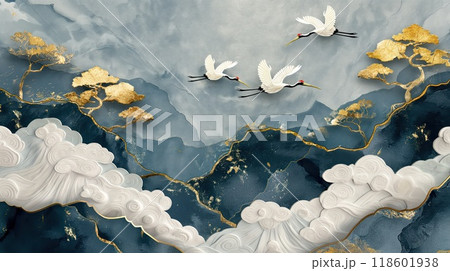 Crane birds Japanese paper background. Generative AI Crane birds Japanese paper background. Generative AI 118601938