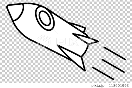 火箭的簡單黑白線圖，等軸圖 118601998