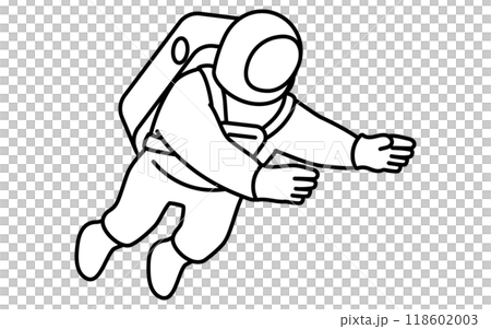 太空人伸出雙手漂浮的簡單黑白線條畫,等軸圖 太空人伸出雙手漂浮的簡單黑白線條畫,等軸圖 118602003