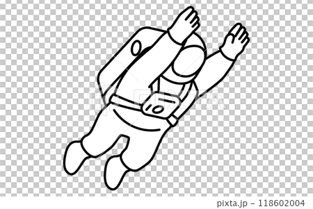 太空人伸出雙手漂浮的簡單黑白線條畫，等軸圖 118602004