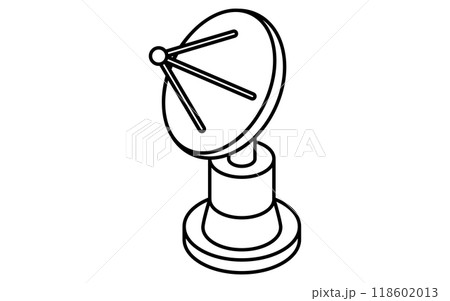 人工衛星用アンテナのシンプルな白黒線画、アイソメイラスト 人工衛星用アンテナのシンプルな白黒線画、アイソメイラスト 118602013