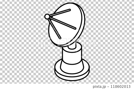 人工衛星用アンテナのシンプルな白黒線画、アイソメイラスト 人工衛星用アンテナのシンプルな白黒線画、アイソメイラスト 118602013