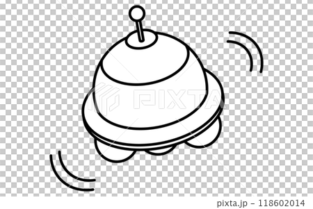 UFOのシンプルな白黒線画、アイソメイラスト 118602014