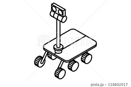 無人探査機のシンプルな白黒線画、アイソメイラスト 118602017