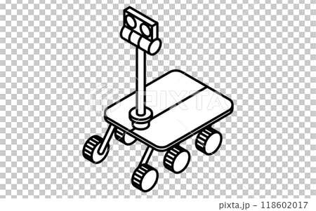 無人探査機のシンプルな白黒線画、アイソメイラスト 118602017
