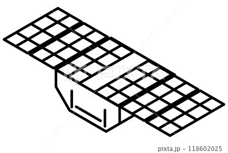 人工衛星のシンプルな白黒線画、アイソメイラスト 118602025