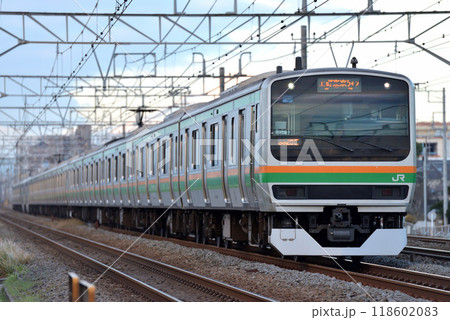 東海道線を走るE231系電車15両 118602083