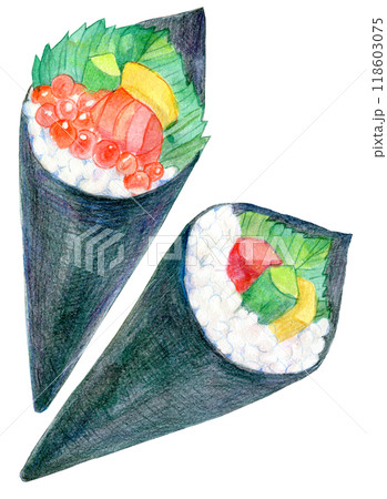 水彩イラスト　手巻き寿司 118603075