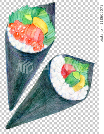 水彩イラスト　手巻き寿司 118603075