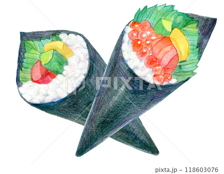 水彩イラスト　手巻き寿司 118603076
