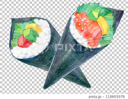 水彩イラスト　手巻き寿司 118603076