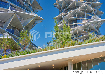 Modern city architecture with eco friendly building, Contemporary architectural design. Scandinavian residential minimalist architecture 118603739