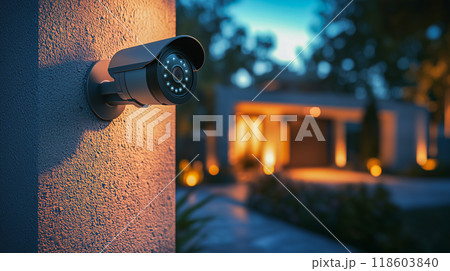 現代の防犯カメラのクローズアップ 118603840