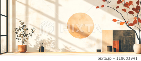 Minimalist Interior with Abstract Elements and Natural Light Minimalist Interior with Abstract Elements and Natural Light 118603941