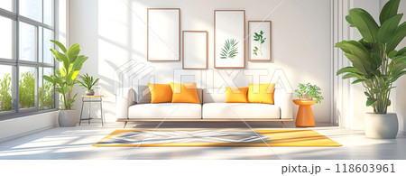 Bright and Modern Living Room with Green Plants Bright and Modern Living Room with Green Plants 118603961