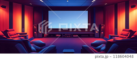 Cozy Home Theater with Modern Design and Mood Lighting 118604048