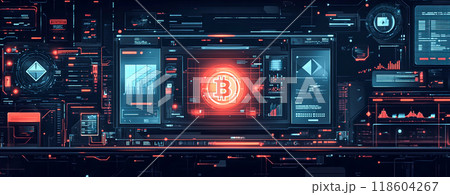 Digital Cryptocurrency Interface with Blockchain Graphics Digital Cryptocurrency Interface with Blockchain Graphics 118604267
