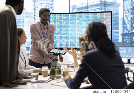 Stakeholders starting a fight during corporation meeting in boardroom, angry furious investors screaming at each other. Two people causing a scene in front of employees team, argument. Stakeholders starting a fight during corporation meeting in boardroom, angry furious investors screaming at each other. Two people causing a scene in front of employees team, argument. 118604544