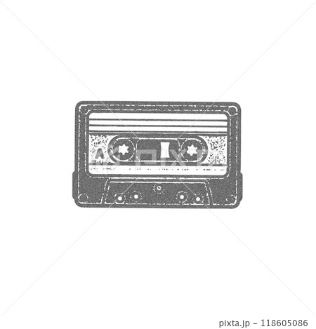Vector illustration of audio cassette tape with grainy photocopy effect in pop art style. 118605086