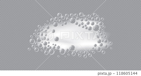 Realistic soap foam with bubbles vector illustration, a mass of small bubbles formed on liquid by agitation, white froth 118605144