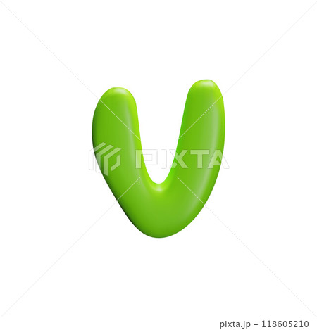 A bright vector flat 3d letter "V" made of green plasticine on a white background. A bright vector flat 3d letter "V" made of green plasticine on a white background. 118605210