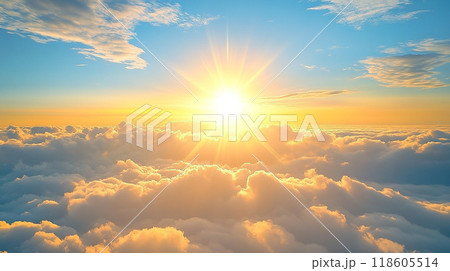 雲海の上に輝く朝日 118605514