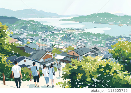 尾道の街並みと観光客 118605733