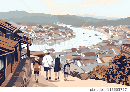 尾道の街並みと観光客 118605737