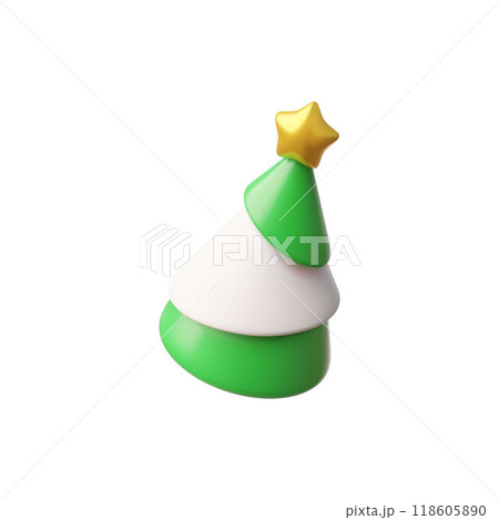 Vector 3d illustration of a Christmas tree in a cartoon plastic style. 118605890