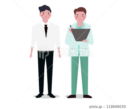 診察を受ける患者と病院で診察をする医者。会社の健康診断。ベクターイラスト	 118606030