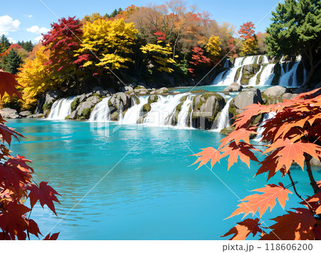 紅葉に包まれた滝 118606200
