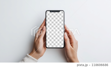 The hand of a person holding a smartphone The hand of a person holding a smartphone 118606686