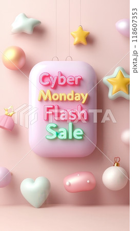 Cyber Monday Flash Sale Glowing Neon Text On Pastel Background 118607353