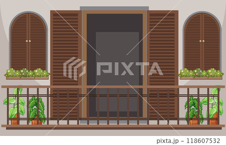 Charming Balcony with Wooden Shutters 118607532